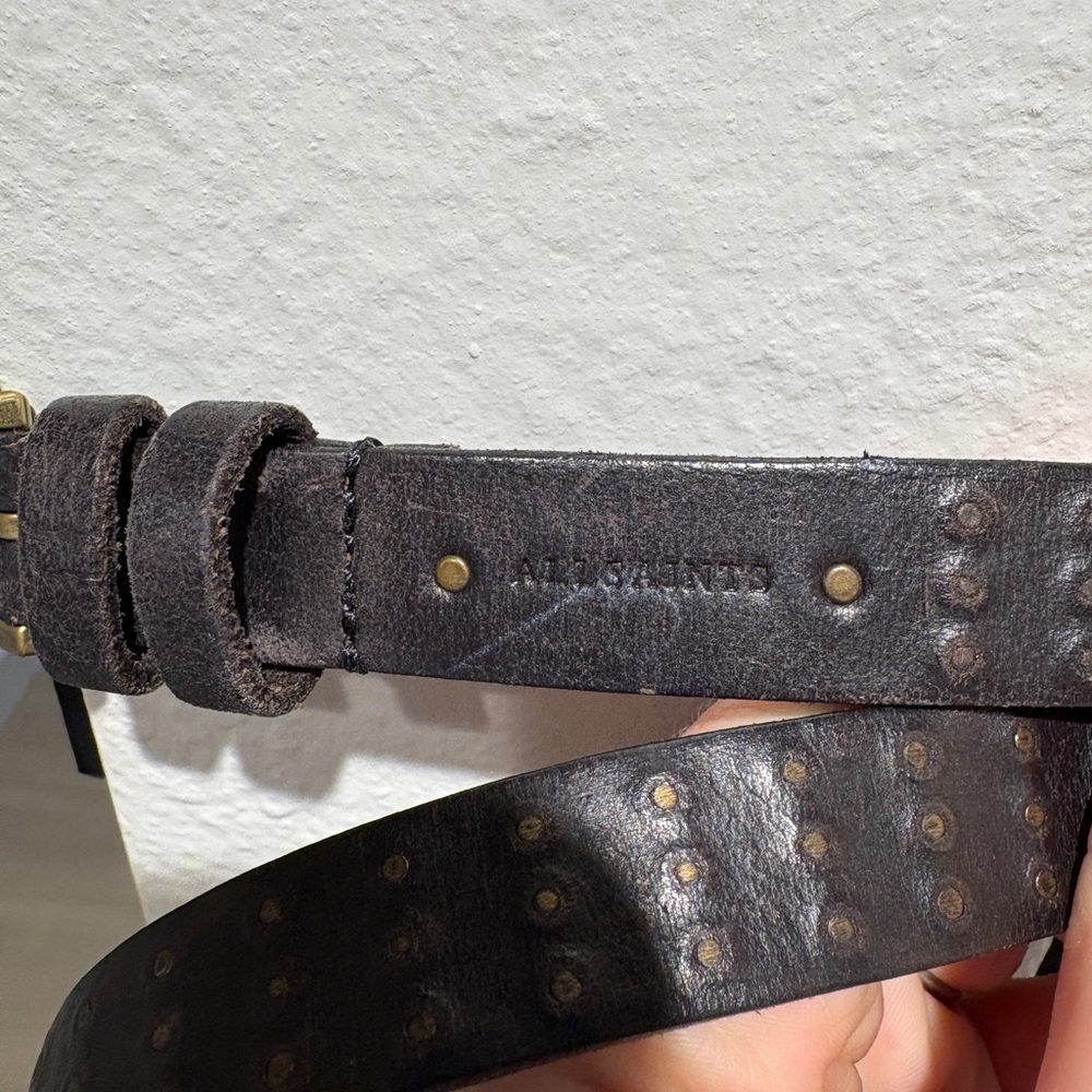 All Saints Black Leather Belt with Brass Hardware - Size M - 40” - Picture 3 of 6